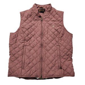Ariat Quilted Polyester Full Zip Vest Sz M Mauve Pink Nylon Lined Riding